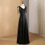 Modest / Simple Black Pearl Prom Dresses 2024 A-Line / Princess V-Neck Sleeveless Backless Floor-Length / Long Prom Formal Dresses