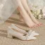 Elegant Beige Beading Pearl Rhinestone Satin Wedding Shoes 2024 3 cm Thick Heels Low Heel Pointed Toe Wedding Pumps High Heels
