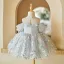 Bling Bling Sky Blue Sequins Appliques Short Birthday Flower Girl Dresses 2024 Ball Gown Off-The-Shoulder Short Sleeve Tulle