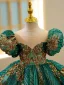 Chic / Beautiful Dark Green Beading Sequins Flower Girl Dresses 2022 Ball Gown Scoop Neck Puffy Short Sleeve Floor-Length / Long Prom Flower Girl Dresses