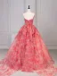 Flower Fairy Candy Pink Floral Appliques Prom Dresses 2025 Ball Gown Strapless Sleeveless Backless Sweep Train Formal Dresses