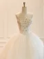 High End Schlicht Weiß Perlenstickerei Strass Pailletten Satin Brautkleider / Hochzeitskleider 2026 Ballkleid Bandeau Ärmellos Rückenfreies Lange
