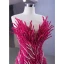 High-end Fuchsia Handmade  Beading Pearl Sequins Cascading Ruffles Prom Dresses 2023 Trumpet / Mermaid Strapless Sleeveless Backless Royal Train Prom Formal Dresses