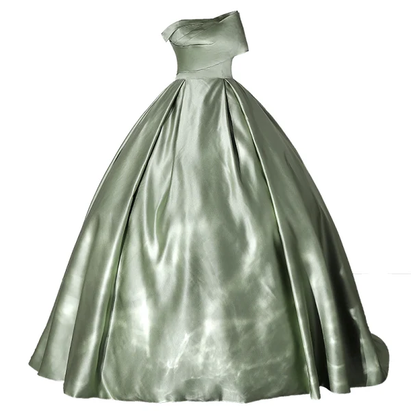 Vintage / Retro Chic / Beautiful Sage Green Satin Prom Dresses 2022 Ball Gown Strapless Sleeveless Backless Floor-Length / Long Prom Formal Dresses