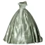 Vintage / Retro Chic / Beautiful Sage Green Satin Prom Dresses 2022 Ball Gown Strapless Sleeveless Backless Floor-Length / Long Prom Formal Dresses