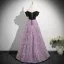 Chic / Beautiful Lavender Flower Rhinestone Prom Dresses 2025 A-Line / Princess Off-The-Shoulder Short Sleeve Backless Floor-Length / Long Formal Dresses
