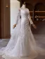 Légère Blanche En Dentelle Fleur Robe De Mariée 2024 Trompette / Sirène De l'épaule Manches Longues Dos Nu Train De Balayage Mariage