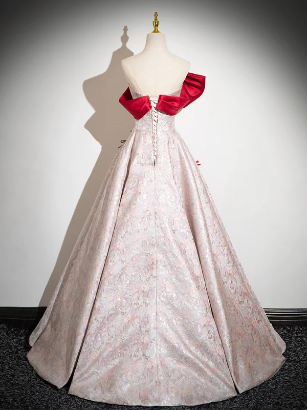Elegante Rot Schleife Drucken Ballkleider 2024 Ballkleid Bandeau Ärmellos Rückenfreies Lange Ball Festliche Kleider