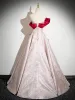 Elegant Red Bow Printing Prom Dresses 2024 Ball Gown Strapless Sleeveless Backless Floor-Length / Long Prom Formal Dresses