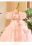 Lovely Blushing Pink Appliques Birthday Flower Girl Dresses 2025 Ball Gown Scoop Neck Short Sleeve Backless Sweep Train Tulle Flower Girl Dresses