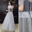 Chic / Beautiful Grey Butterfly Appliques Evening Dresses 2023 A-Line / Princess Square Neckline Short Sleeve Backless Floor-Length / Long Evening Party Formal Dresses
