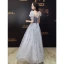 Chic / Beautiful Grey Butterfly Appliques Evening Dresses 2023 A-Line / Princess Square Neckline Short Sleeve Backless Floor-Length / Long Evening Party Formal Dresses
