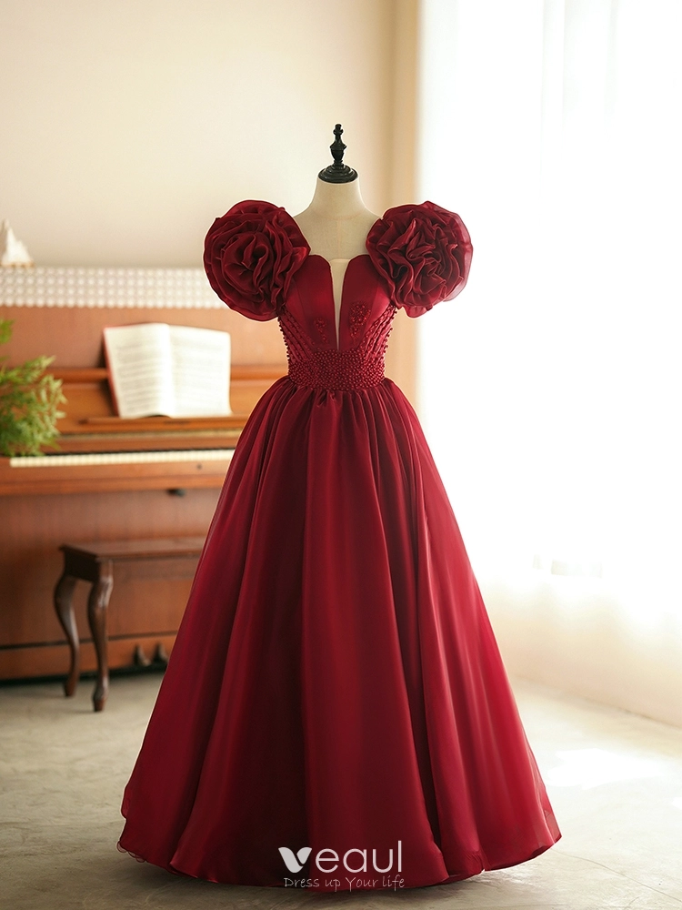 retro burgundy dress Burgundy Lace Party Dresses,Vintage Homecoming Dresses with Sleeves,HC00169 main image 1