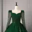 Vintage / Retro Dark Green Beading Pearl Sequins Prom Dresses 2025 Ball Gown Square Neckline Long Sleeve Backless Floor-Length / Long Formal Dresses