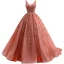 High End Orange Perlenstickerei Pailletten Ballkleider 2022 Ballkleid V-Ausschnitt Ärmellos Rückenfreies Sweep / Pinsel Zug Ball Festliche Kleider