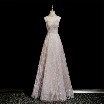 Sparkly Blushing Pink Beading Rhinestone Sequins Prom Dresses 2025 A Line Princess High Neck Sleeveless Backless Floor Length Long Formal Dresses