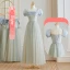 Modest / Simple Grey Bridesmaid Dresses 2023 A-Line / Princess Spaghetti Straps Bow Short Sleeve Backless Floor-Length / Long Bridesmaid Dresses