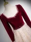 Chic / Belle Bordeaux Faux Diamant Paillettes Robe De Bal 2024 Princesse Encolure Carrée Manches Longues Longue Promo Robe De Ceremonie