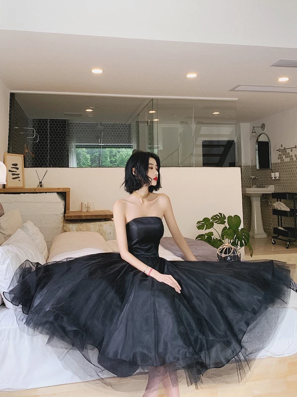Chic / Beautiful Black Prom Dresses 2022 A-Line / Princess Strapless Sleeveless Backless Floor-Length / Long Prom Formal Dresses