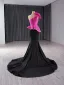 High-end Fuchsia Rhinestone Prom Dresses 2024 Trumpet / Mermaid One-Shoulder Appliques Sleeveless Backless Floor-Length / Long Prom Formal Dresses