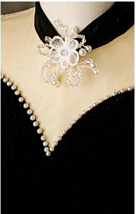 Fashion Black Pearl Flower Birthday Flower Girl Dresses 2023 Ball Gown High Neck Short Sleeve Floor-Length / Long