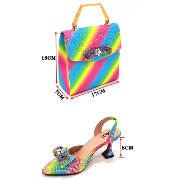 Sparkly Sexy Multi-Colors Rainbow Rhinestone Bow Sequins Womens Sandals Clutch Bags 2023 Cocktail Party Evening Party Womens Sandals Clutch Bags