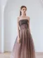Chic / Beautiful Purple Rhinestone Sequins Prom Dresses 2022 A-Line / Princess Strapless Sleeveless Backless Floor-Length / Long Prom Formal Dresses