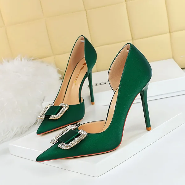 Sexy Black Evening Party Rhinestone Womens Shoes High Heels 2023 10 cm Stiletto Heels Satin Pointed Toe Womens Shoes