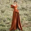 Vintage / Retro Brown Satin Prom Dresses 2022 A-Line / Princess Square Neckline Puffy Short Sleeve Backless Bow Floor-Length / Long Prom Formal Dresses
