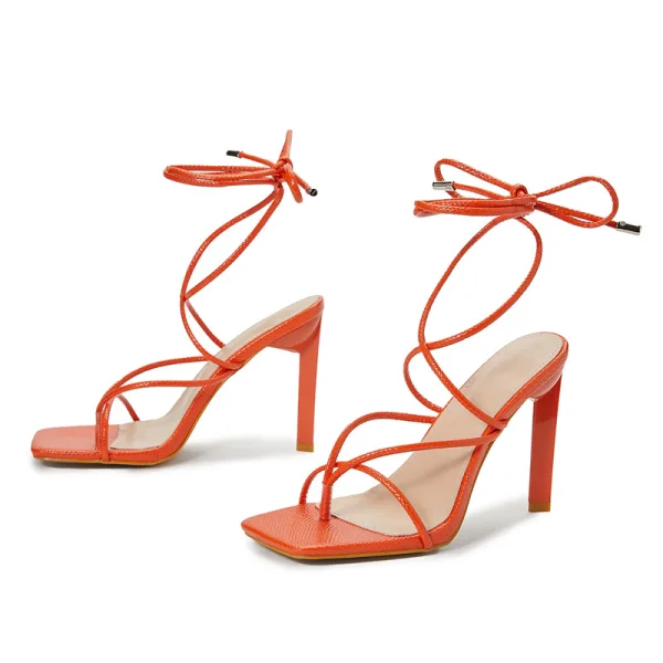 Sexy Schwarz Cocktail Sandalen Damen 2022 Knöchelriemen 10 cm Stilettos Spitzschuh Sandaletten Hochhackige