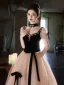 Chic / Belle Noire Faux Diamant Noeud Robe De Bal 2025 Robe Boule Encolure Carrée Manches Courtes Dos Nu Longue Tulle Robe De Ceremonie