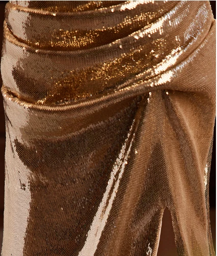 Glitzernden Sexy Champagner Pailletten Gespaltete Front Abendkleider 2024 Meerjungfrau Off Shoulder Kurze Ärmel Rückenfreies Sweep / Pinsel Zug Abend Festliche Kleider
