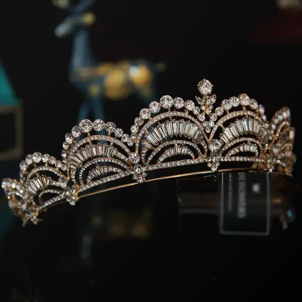 Bling Bling Srebrny Rhinestone Ślub Tiara 2022 Cyrkon Stop Ozdoby Do Włosów Ślubne