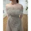 High End Meeresblau Handgefertigt Perlenstickerei Pailletten Gespaltete Front Ballkleider 2024 Meerjungfrau Bandeau Kurze Ärmel Rückenfreies Lange Ball Festliche Kleider