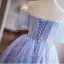 Chic / Beautiful Lavender Appliques Sequins Homecoming Graduation Dresses 2024 Ball Gown Off-The-Shoulder Short Sleeve Backless Floor-Length / Long Formal Dresses