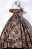 Vintage / Retro Brown Printing Prom Dresses 2022 Ball Gown Strapless Short Sleeve Backless Floor-Length / Long Prom Formal Dresses