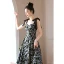 Chic / Beautiful Black Printing Homecoming Graduation Dresses 2023 A-Line / Princess Spaghetti Straps Bow Sleeveless Backless Floor-Length / Long Formal Dresses