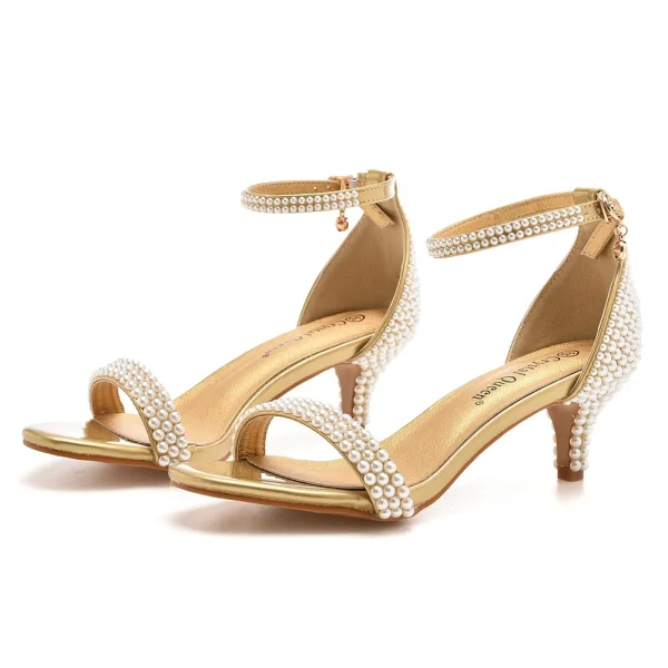 Charmant Blanche Perle Chaussure De Mariée 2023 Bride Cheville 5 cm Talons Aiguilles Peep Toes / Bout Ouvert Mariage Sandales Talons Hauts