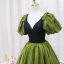 Fashion Clover Green Prom Dresses 2024 Ball Gown V-Neck Puffy Short Sleeve Backless Floor-Length / Long Prom Formal Dresses