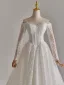 Modest / Simple White Lace Flower Wedding Dresses 2025 A-Line / Princess Off-The-Shoulder Long Sleeve Backless Floor-Length / Long