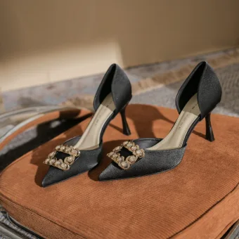 Chic Beautiful Black Rhinestone Evening Party Womens Shoes 2022 8 Cm Stiletto Heels Pointed Toe High Heels