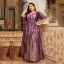 Chic / Beautiful Purple Lace Flower Plus Size Evening Dresses 2025 A-Line / Princess V-Neck Short Sleeve Backless Floor-Length / Long Tulle Evening Party Formal Dresses