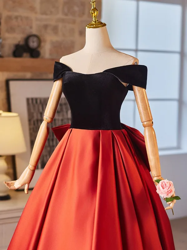 Élégant Orange Satin Robe De Bal 2024 Robe Boule De l'épaule Manches Courtes Dos Nu Noeud Longue Promo Robe De Ceremonie
