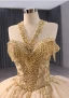 Luxury / Gorgeous Gold Handmade  Beading Sequins Pearl Tassel Prom Dresses 2024 Ball Gown High Neck Sleeveless Chapel Train Prom Formal Dresses