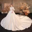 Vintage / Retro Ivory Ball Gown Wedding Dresses 2021 Crossed Straps Satin Lace High Neck 1/2 Sleeves Chapel Train Bridal Wedding