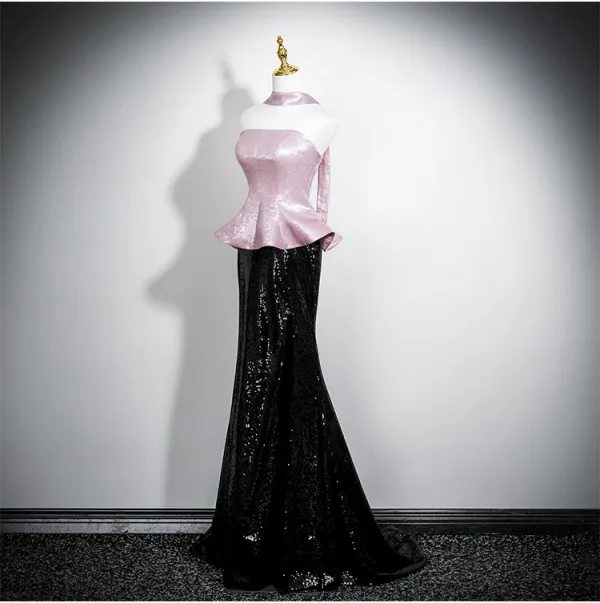 Charmant Rosa Pailletten Partykleider 2025 Meerjungfrau Bandeau Ärmellos Rückenfreies Sweep / Pinsel Zug Cocktail Abend Festliche Kleider