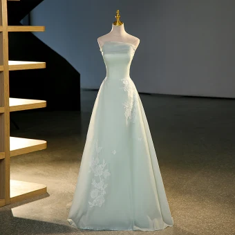 Sexy Vert Cendré En Dentelle Fleur Robe De Soirée 2023 Princesse Organza Bustier Sans Manches Dos Nu Longue Soirée Robe De Ceremonie