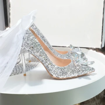 Scintillantes Sexy Argenté Cristal Paillettes Chaussure De Mariée 2024 9 Cm Talons Aiguilles À Bout Pointu Mariage Escarpins Talons Hauts