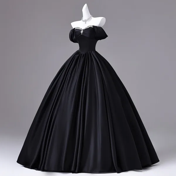 Style Audrey Hepburn Noire Faux Diamant Robe De Bal 2026 Princesse Sans Manches Dos Nu