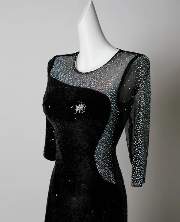 Sparkly Black Sequins Rhinestone Evening Dresses 2026 Trumpet / Mermaid Scoop Neck 3/4 Sleeve Floor-Length / Long Formal Dresses